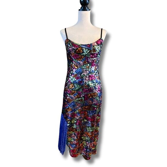 Dress The Population Rory Multicoloured Abstract Sequin Midi Dress, Large - Picture 3 of 13